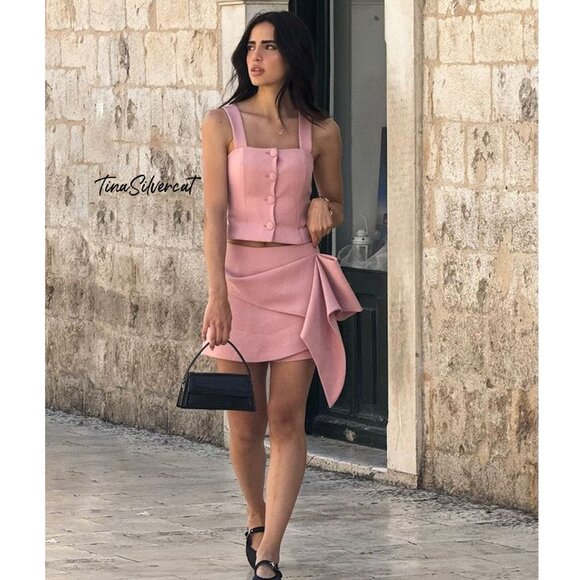 BLOGGER'S FAVE! Zara 2 Piece Voluminous Skort And Bustier Set Pink NWT